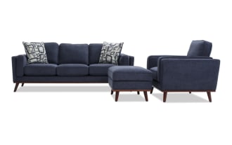 Tribeca Navy 90'' Sofa, Chair & Storage Ottoman