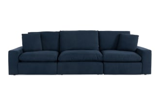 Dream Navy 131'' Power Reclining Modular Sofa with Power Headrest with 2 Recliners, 1 Armless Chair