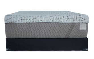 Enchant 16'' Twin XL Ultra Plush Standard Mattress Set with gray textured foam, cooling cover, and black base from the Enchant collection.