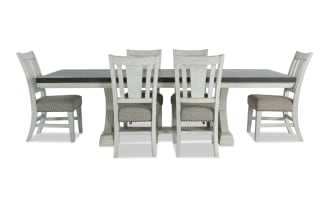 Beaumont 7 Piece White, Brown & Beige Upholstered Extendable Storage Dining Set