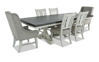 Beaumont 7 Piece White, Brown & Beige Upholstered Extendable Storage Dining Set