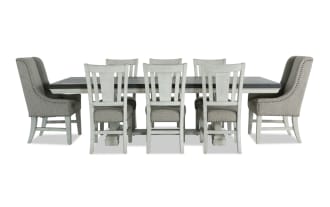 Beaumont 9 Piece White, Brown & Beige Upholstered Extendable Storage Dining Set