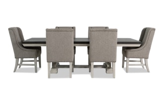 Beaumont 7 Piece White, Brown & Beige Upholstered Extendable Storage Dining Set