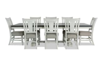 Beaumont 9 Piece White, Brown & Beige Upholstered Extendable Storage Dining Set
