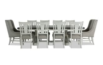 Beaumont 11 Piece White, Brown & Beige Upholstered Extendable Storage Dining Set