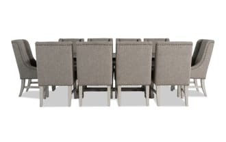 Beaumont 11 Piece White, Brown & Beige Upholstered Extendable Storage Dining Set