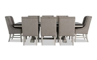 Beaumont 9 Piece White, Brown & Beige Upholstered Extendable Storage Dining Set