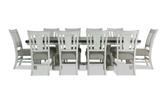 Beaumont 11 Piece White, Brown & Beige Upholstered Extendable Storage Dining Set