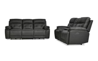 Sedona Charcoal Leather Power Reclining 87'' Sofa & 77'' Console Loveseat with Power Headrest