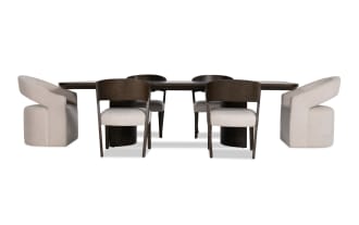 Luxe 7 Piece Brown & White Upholstered Dining Set