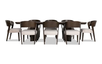 Luxe 9 Piece Brown & White Upholstered Dining Set