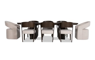 Luxe 9 Piece Brown & White Upholstered Dining Set