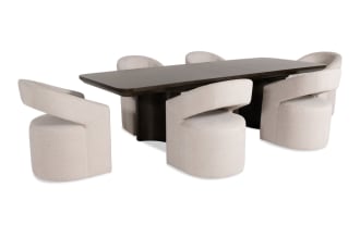 Luxe 7 Piece Brown & White Upholstered Dining Set