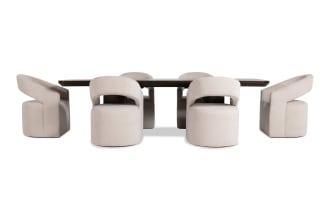 Luxe 7 Piece Brown & White Upholstered Dining Set