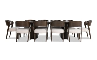 Luxe 11 Piece Brown & White Upholstered Dining Set