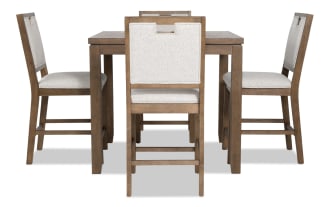 Brookline 5 Piece Brown & White Upholstered Counter Height Square Dining Set