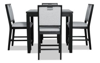 Brookline 5 Piece Black & White Upholstered Counter Height Square Dining Set