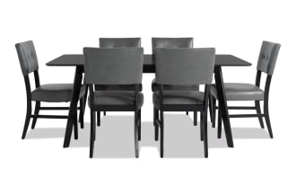 Bettie 7 Piece Black & Charcoal Faux Leather Upholstered Dining Set