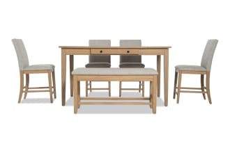 Homeworks 6 Piece Natural & Gray Upholstered Counter Height Dining Set with Storage Bench