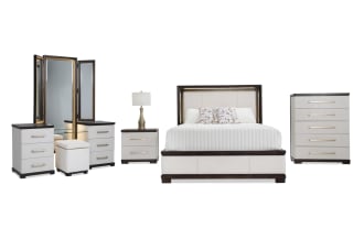 Contempo 5 Piece Queen Ivory & Espresso Bedroom Set w/ Vanity