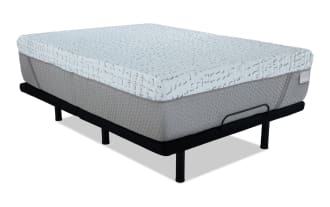 Power Bob Elite Base with Enchant 16" Twin XL Ultra Plush Mattress in gray and white, featuring a quilted cooling cover and sturdy black metal frame.
