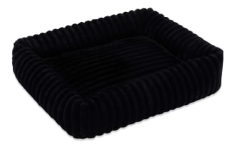 Sofia Black Pup-O-Pedic Medium Pet Bed in black polyester fabric with contemporary channel tufted design and memory foam cushion, removable cover.