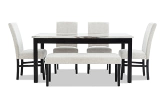 Luna 6 Piece Black & White Upholstered Dining Set with Bench
