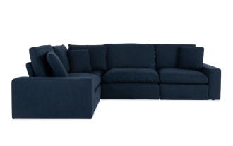 Dream Navy 131'' Power Reclining 4 Piece Modular Sectional with Power Headrest with 2 Recliners, 1 Armelss Chair, 1 Corner