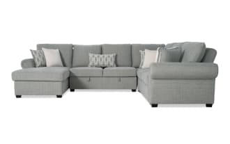 Playlist Max Spa Blue 126'' 4 Piece Left Arm Facing Pop-Up Sleeper Chaise Sectional with Storage Armless Loveseat & USB & USB-C Ports