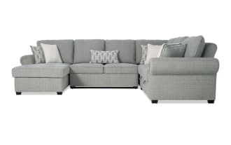 Playlist Max Spa Blue 126'' 4 Piece Left Arm Facing Pop-Up Sleeper Chaise Sectional with Storage Loveseat & USB & USB-C Ports