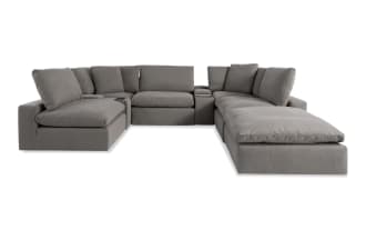 Dream Gray 144'' 8 Piece Modular Sectional with USB & USB-C Ports with 3 Armelss Chairs, 2 Conoles, 1 Corner, 1 Ottoman