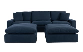 Dream Navy 131'' Power Reclining Modular Sofa with Power Headrest with 2 Recliners, 1 Armless Chair, 2 Ottomans