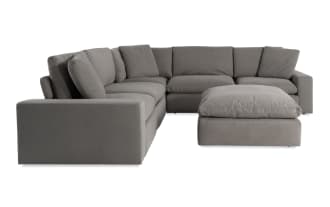 Dream Gray 131'' Power Reclining 6 Piece Modular Sectional with Power Headrest with 3 Recliners, 1 Armless Chair, 1 Corner, 1 Ottoman