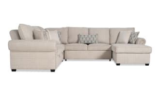 Playlist Max Beige 126'' 4 Piece Right Arm Facing Pop-Up Sleeper Chaise Sectional with Storage Loveseat & USB & USB-C Ports