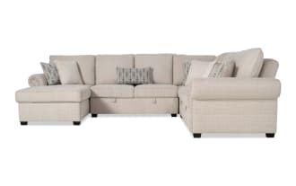 Playlist Max Beige 126'' 4 Left Arm Facing Chaise Sectional with USB & USB-C Ports