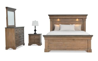 Beaumont 4 Piece Queen Brown & Gray Platform Storage Bedroom Set