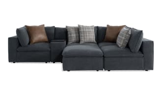 Infinity Thunder Blue 117'' 6 Piece Modular Sectional with 2 Armless Chairs, 2 Corners, 1 Media Console , 1 Ottoman