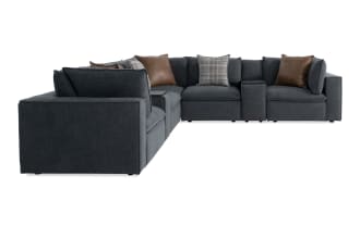 Infinity Thunder Blue 117'' 7 Piece Modular Sectional with 3 Corners, 2 Armless Chairs, 2 Media Consoles