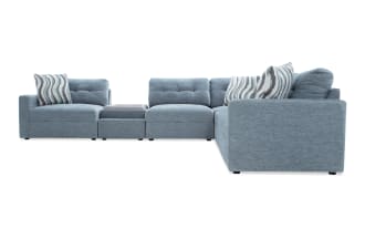 Modular Bob® Spa Blue 117'' 6 Piece Sectional with 1 Pet Bed Console, 2 Armless Chairs, 1 Corner, 1 Left Arm Facing Chair, 1 Right Arm Facing Chair