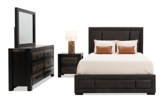 Tahoe 4 Piece Queen Gray Upholstered Panel Bedroom Set