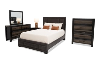 Tahoe 5 Piece Queen Gray Upholstered Panel Bedroom Set