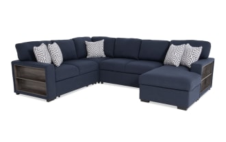 Playday Navy 119'' Bluetooth Audio 4 Piece Right Arm Facing Pop-Up Sleeper Chaise Sectional