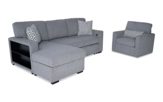 Playday Gray 93'' Bluetooth Audio 2 Piece Left Arm Facing Pop-Up Sleeper Chaise Sectional with Swivel Chair