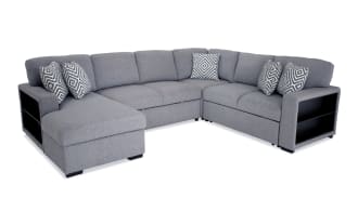 Playday Gray 128'' Bluetooth Audio 4 Piece Left Arm Facing Pop-Up Sleeper Chaise Sectional