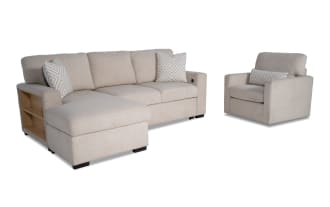 Playday Beige 93'' Bluetooth Audio 2 Piece Left Arm Facing Pop-Up Slepeer Chaise Sectional with Swivel Chairs