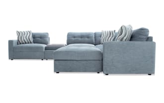 Modular Bob® Spa Blue 129'' 7 Piece Sectional with 1 Pet Bed Console, 2 Armless Chairs, 1 Corner, 1 Left Arm Facing Chair, 1 Right Arm Facing Chair, 1 Storage Ottoman