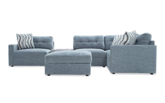 Modular Bob® Spa Blue 129'' 6 Piece Sectional with 1 Pet Bed Console, 1 Armless Chair, 1 Corner, 1 Left Arm Facing Chair, 1 Right Arm Facing Chair, 1 Storage Ottoman