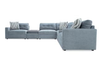 Modular Bob® Spa Blue 129'' 7 Piece Sectional with 1 Pet Bed Console, 2 Armless Chairs, 1 Corner, 1 Console, 1 Left Arm Facing Chair, 1 Right Arm Facing Chair
