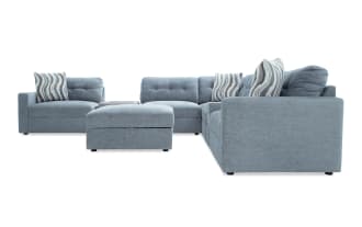Modular Bob® Spa Blue 129'' 8 Piece Sectional with 1 Pet Bed Console, 2 Armless Chairs, 1 Corner, 1 Console, 1 Left Arm Facing Chair, 1 Right Arm Facing Chair, 1 Storage Ottoman