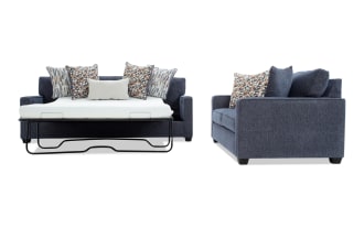 Quinn Navy 90'' Sleeper Chofa with Queen Gel Mattress & 64'' Loveseat with USB & USB-C Ports